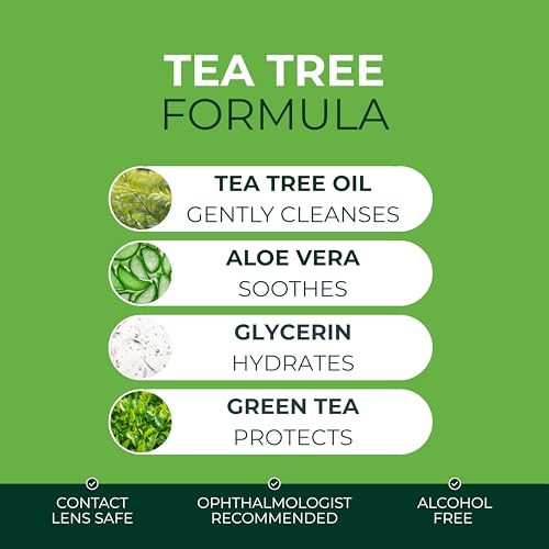 NOVEHA 60 Pack Tea Tree Oil Eyelid & Lash Wipes with Hyaluronic Acid, Green Tea & Chamomile
