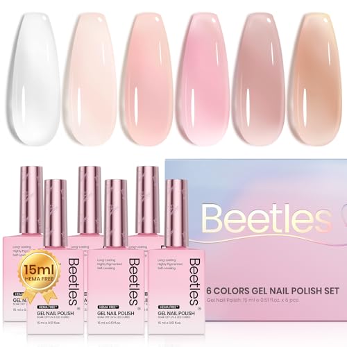 Beetles Jelly Gel Nail Polish Set - 6 Nude Pink Colors, 15ML, Cloudy Sweetness