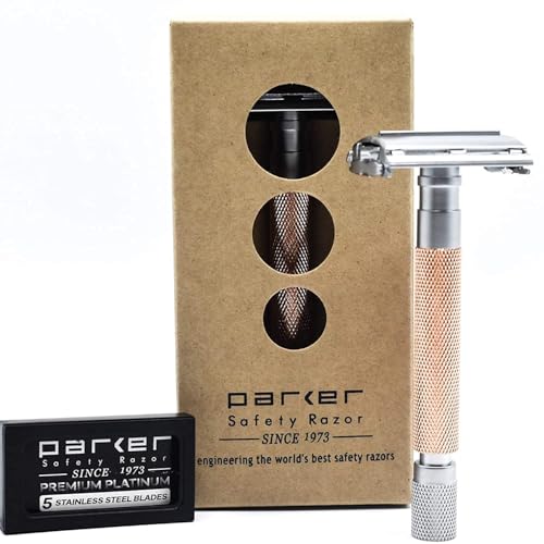 Parker 74R Rose Gold ? Long Handle Butterfly Open Safety Razor for Men | Heavyweight Double Edge Razor Includes 5 Premium Platinum Blades