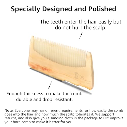 Untreated 3.9 Inch Real Ox Horn Comb for Beard, Mustache, and Hair ? Handmade Small Pocket Travel Combs for Men, Kids, and Children ? Anti-static, Detangling, Massage & Scalp Gua Sha