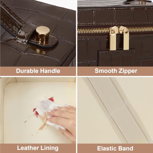 HiTotes Crocodile Waterproof Makeup Bag with Leather Toiletry Organizer - Travel Cosmetic Case, Women’s Vanity & Storage
