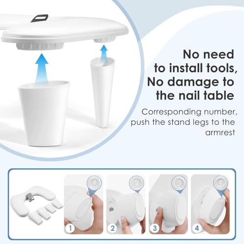 LIONVISON Arm Rest for Nails Tech: U Shaped Ergonomic Nail Hand Rest Stand PU Leather with Rotating Phone Holder for Nail Salon Manicurist (White)