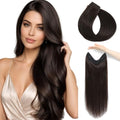 LOUMTE Dark Brown Hair Extensions 20 Inch 105g - Remy Human Hair, Seamless Fish Line, Easy Clip-In - Variation 2#