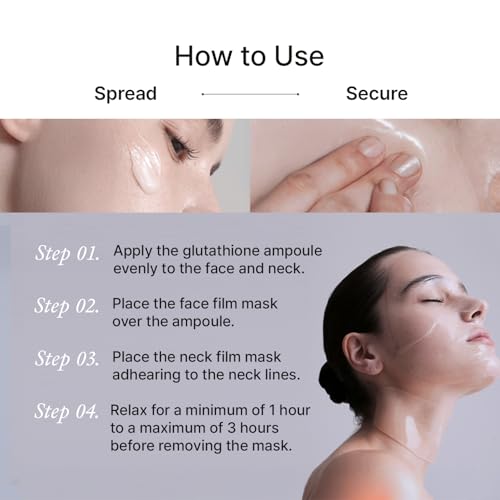 House of B Glow Glutathione 2-Step Face & Neck All-in-One Film, Dual-Care Set for Wrinkle Reduction & Skin Tone Enhancement, Shine Your Light with 3 Counts Korean Mask