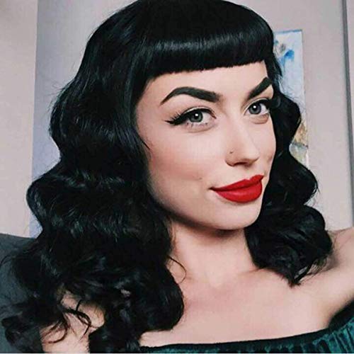 Black Short Curly Vintage Wig for Women – 1940s Retro Cosplay & Daily Use