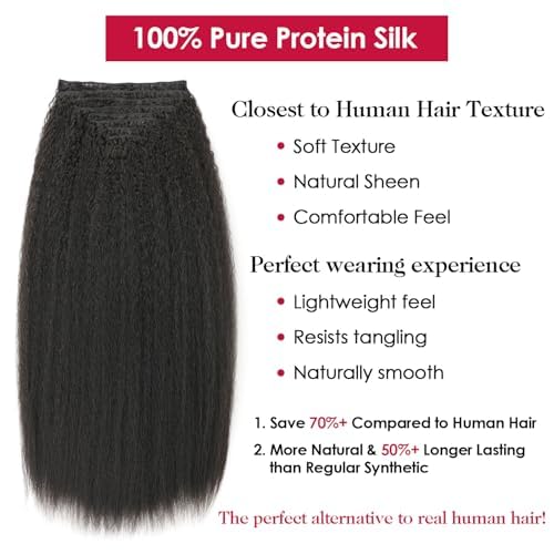 Kinky Straight Clip-In Hair Extensions 24 Inch Natural Black 200G 8pcs - Variation #1B