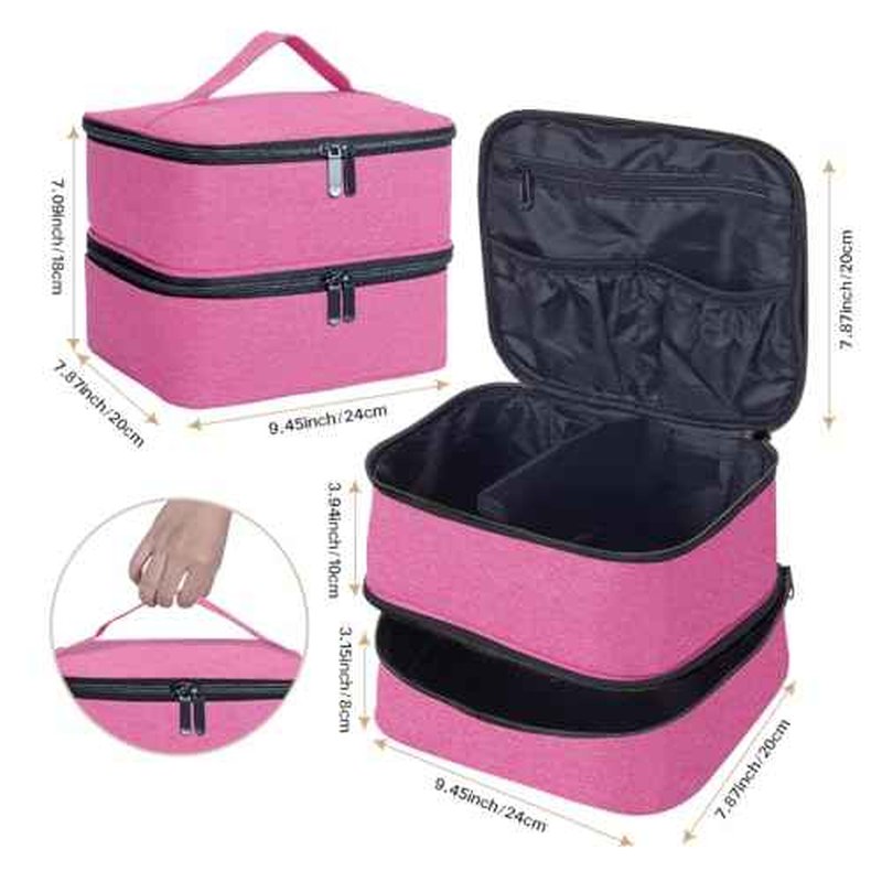 Double Layer Makeup Bag Portable Large Cosmetic Case Organizer with Adjustable Dividers Storage Travel Bag for Accessories Brushes Conditioner and Skin Care Products (Wine)