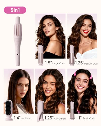 5-in-1 Automatic Curling Iron Set with Interchangeable Ceramic Barrels
