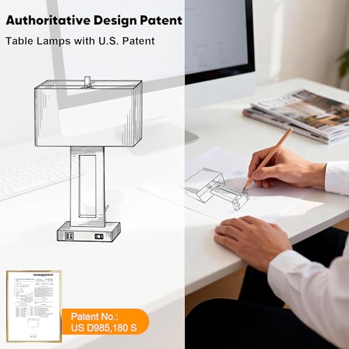 TOBUSA 22-Inch White Modern Touch Control Table Lamp Set of 2 with USB Ports