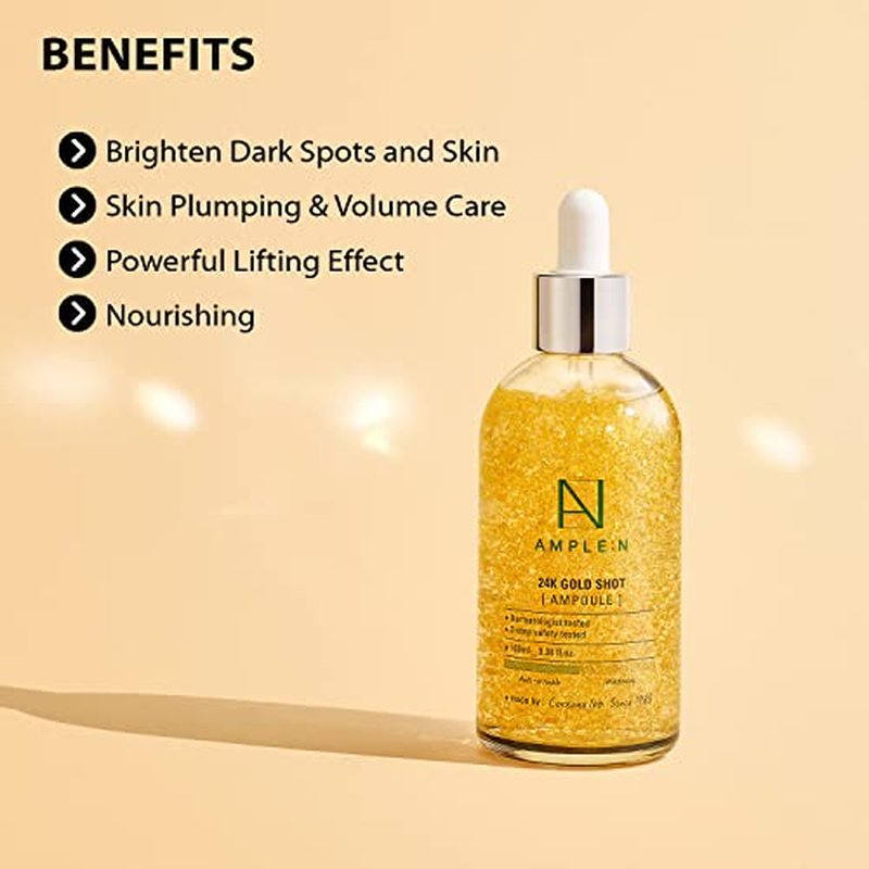 AMPLE:N 24k Gold Shot Serum - Korean 24K Gold Anti Aging Serum ? Erasing Wrinkles and Fine Lines with Collagen & Peptides ? Evens Skin Tone for Dull and Saggy Skin - 3.38 fl.oz.
