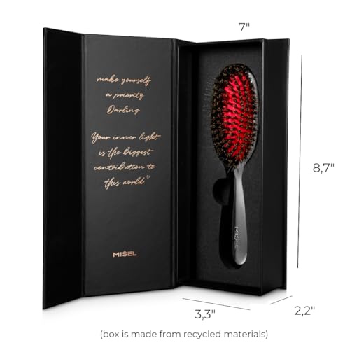 MISEL Small Chromee Boar Bristle Hair Brush for All Hair Types - Detangles & Reduces Breakage