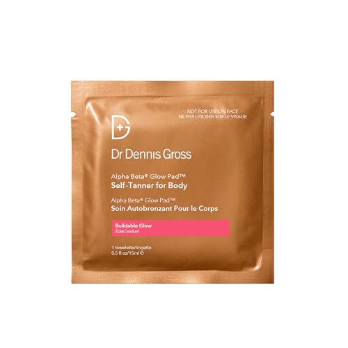 Dr. Dennis Gross Glow Pad Self-Tanner for Body ? Exfoliating & Anti-Aging Towelette with AHAs & BHAs, Buildable Natural Glow, Hydrating & Streak-Free Application, 8 Towelettes