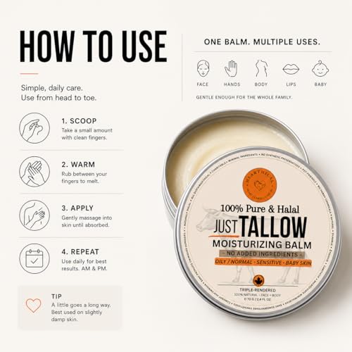 Hearthical Unscented 70g Halal Grass-Fed Beef Tallow Face Moisturizer - Organic & Pure