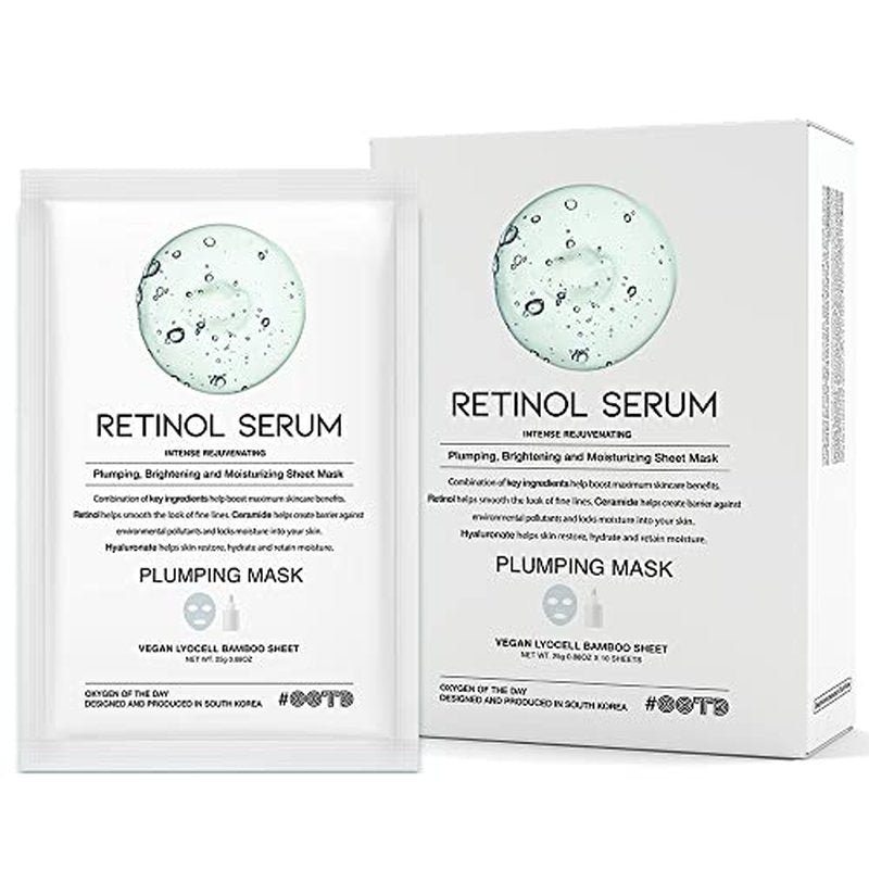 #OOTD Intense Rejuvenating Retinal Serum Vegan Sheet Mask [10 Count] Soothing Korean Beauty Bamboo Lycocell Facial Masks Sheets with Retinol, Ceramide, Hyaluronate Formula [ EVE Vegan Certified ]