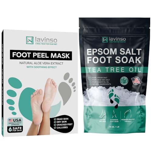 Foot Peel Mask and Tea Tree Foot Soak Kit for Cracked Heels & Odor Relief