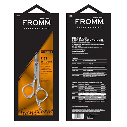 Fromm Professional 5.75-Inch Extra Smooth Hair Thinning Shears - 28-Tooth, Beveled Blade, Japanese Steel, Matte Silver, Variation of This Listing