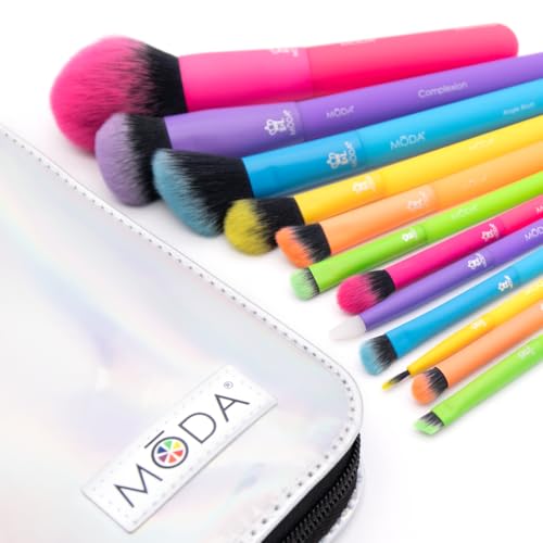 Electric Makeup Brush Set with Holographic Travel Case - 13 Pcs, Neon