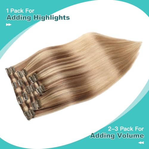 SURNEL 16 Inch Clip-In Hair Extensions Balayage Golden Brown to Honey Blonde 6pcs 100g