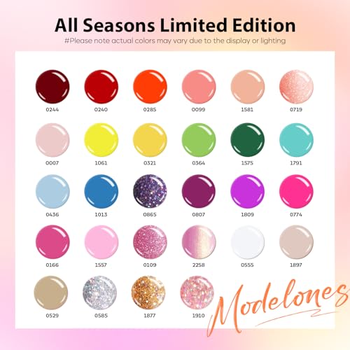 modelones 32 PCS Gel Nail Polish Set, 28 Colors 2026 Spring Pastel Easter Colorful Gel Polish with No Wipe Base Coat, Glitter & Glossy & Matte Top Coat Soak Off LED Nail Art Kit Salon DIY Home Gift