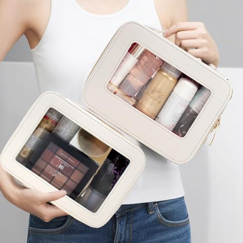 2Pcs Clear Makeup Bag for Women, Large Clear Toiletry Bag with Zipper Travel Cosmetic Case Portable Waterproof Makeup Pouch for Traveling Car Organizers Diaper Bag Organizer Pouches (Dual White)
