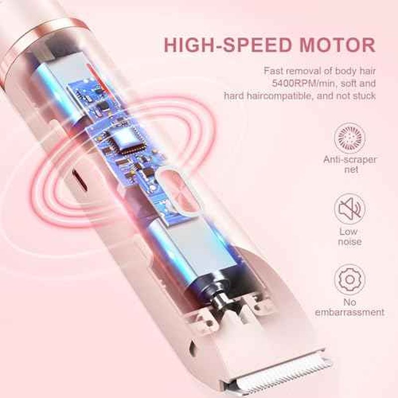 Bikini Shaver,2 in 1 Dual Head Bikini Trimmer & Body Shaver, Painless Hair Removal with Silky Glow Finish, Cordless & Waterproof Electric Trimmer for Women,Pink
