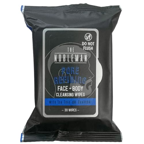 The Nobleman Pore Refining Face + Body Cleansing Wipes, 120 Count, Tea Tree & Charcoal