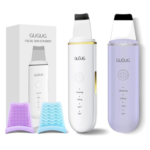 GUGUG 2-Pack Facial Spatula Set 4 Mode Skin Scrubber & Pore Cleaner for Blackhead Removal (White + Purple)
