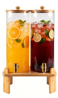 2 Gallon Beverage Dispenser Set with Bamboo Stand, Large Glass Water & Juice Container for Parties