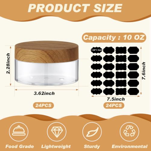Clear Cosmetic Jars with Dark Wood Lids - 10 oz, Set of 24 - Organize Skincare & Makeup