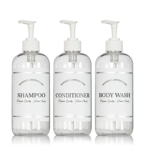 Artanis Home Refillable Shampoo & Conditioner Bottles with White Pumps - 16 oz (3 Pack)