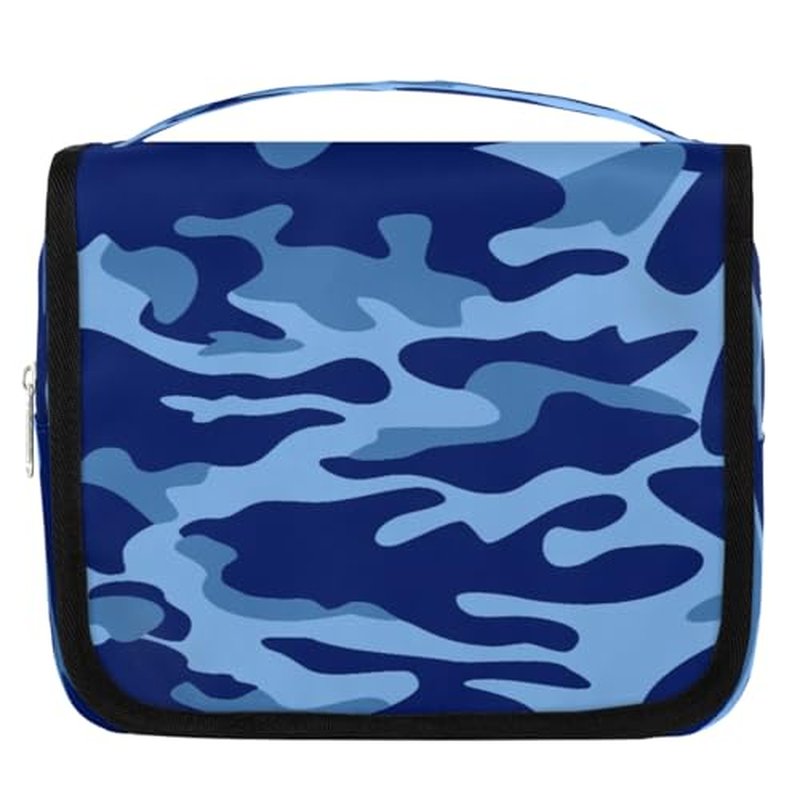 Blue Camouflage Hanging Toiletry Bag Waterproof Makeup Cosmetic Bag Travel Bag Organizer for Accessories Shampoo Full Sized Container Travel-Essentials Toiletry Bag