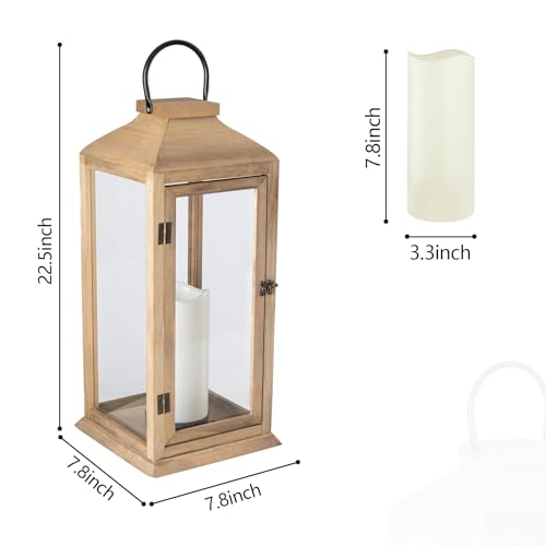 Bdor 2 Pack 22.5 Inch Outdoor Wooden Lanterns with LED Candles - Porch Decor