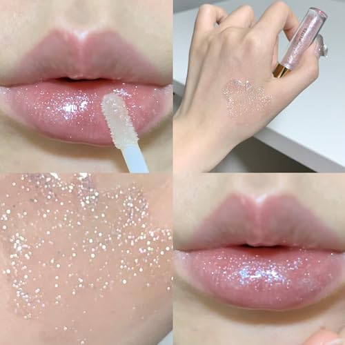 Petansy Shimmery Glitter Moisturizing Lip Gloss Nourishing Lipstick Set 5 Colors Lip Plumper Lip Gloss Hydrating Lip Glow Oil Shiny Glitter Sparkly Glossy Set