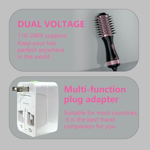 DAN Dual Voltage Hair Dryer Brush - Black 4-in-1 Travel Styling Tool