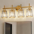 KernLite Gold 4-Light Crystal Bathroom Vanity Light Fixtures Over Mirror - Modern Wall Sconce with Ceramic E26 Base, Up or Down Mount
