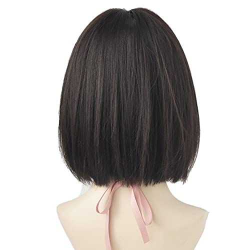 12 Inch Black Short Bob Wig with Bangs - Straight Synthetic Hair for Women