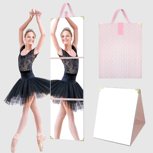 49 x 12 Inch Foldable Full Length Travel Mirror Pink - Portable Shatterproof Over-the-Door & Hanging Makeup Mirror