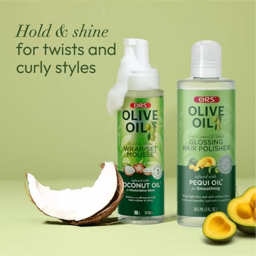 ORS Olive Oil Glossing Hair Polisher Frizz Control & Wrap Set Mousse Restorative Shine 2 Piece Set