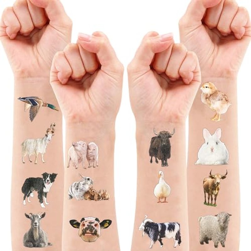 103 PCS Farm Animals Birthday Party Decorations Favors Supplies Barnyard Farm Pig Horse Sheep Ox Cow Farmhouse Temporary Tattoos Stickers Girls Boys Classroom School Prizes Reward