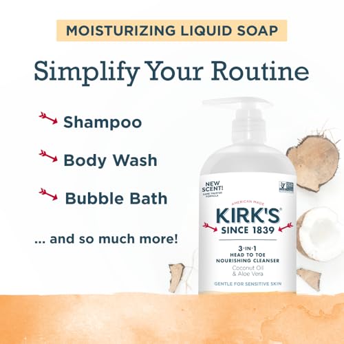 Kirk's 3-in-1 Head to Toe Nourishing Liquid Cleanser- for Men, Women & Children - Premium Coconut Oil & Aloe Vera- Non GMO & Vegan - Citrus Twist - 32 Fl Oz.