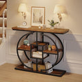 GiftGo Narrow Console Table for Entryway Brown 4-Tier Rustic Sofa Behind Couch