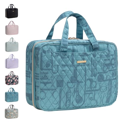 Everfun Large Cyan Blue Travel Toiletry Bag with Leakproof Wet Dry Compartments