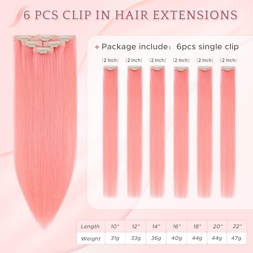 SEGO Pink Clip-In Hair Extensions 10 Inch Real Human Hair Highlight Highlights