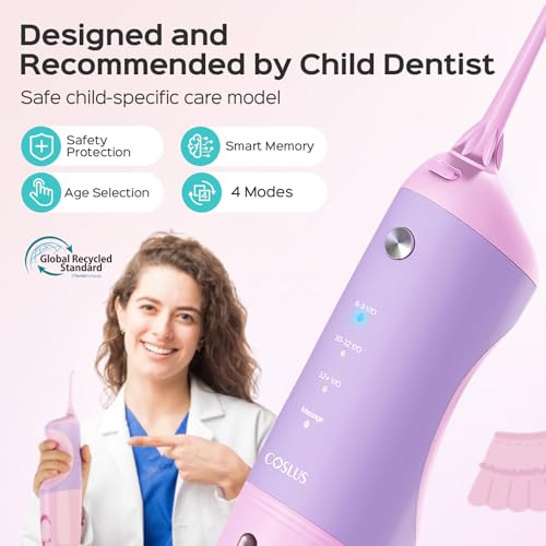 Kids Water Flosser for Oral Care - Safe Gentle 6+ Pink Purple Variation