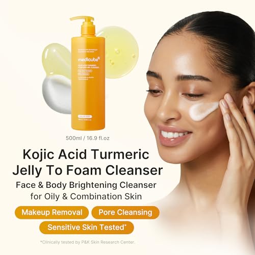 Medicube Kojic Acid Turmeric Jelly to Foam Cleanser 16.9 Fl Oz - Brightening Face & Body