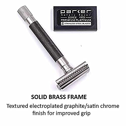 Parker Semi-Slant Double Edge Safety Razor - Graphite Finish with 5 Blades