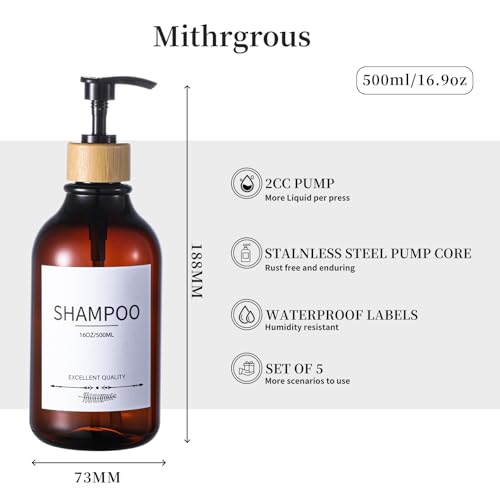 Amber Mithrgrous Refillable Shampoo & Conditioner Dispenser Set 5 Pack 16.9oz