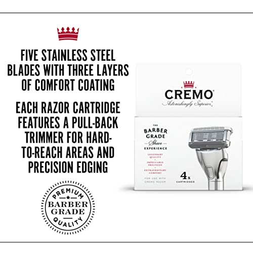 Cremo Astonishingly Superior Razor Refills, (4 Pack) & Astonishingly Superior Barber Grade Refillable System Razor