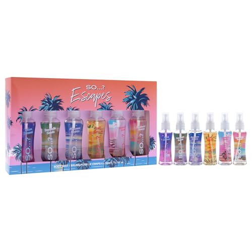 So...? Escapes Body Mist Set for Women - 2 Pack, 6 Island Fragrances, 1.7oz