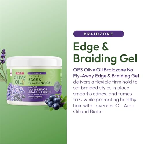 ORS Olive Oil Braidzone Edge & Braiding Gel with Lavender, Acai & Biotin for Hair & Scalp 8 oz (Pack of 3)